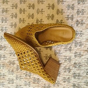Mustard leather mules